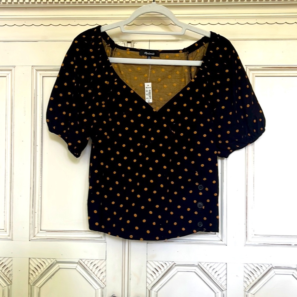 Madewell Corduroy Puff-Sleeve Wrap Top in Oval Dot Size XS